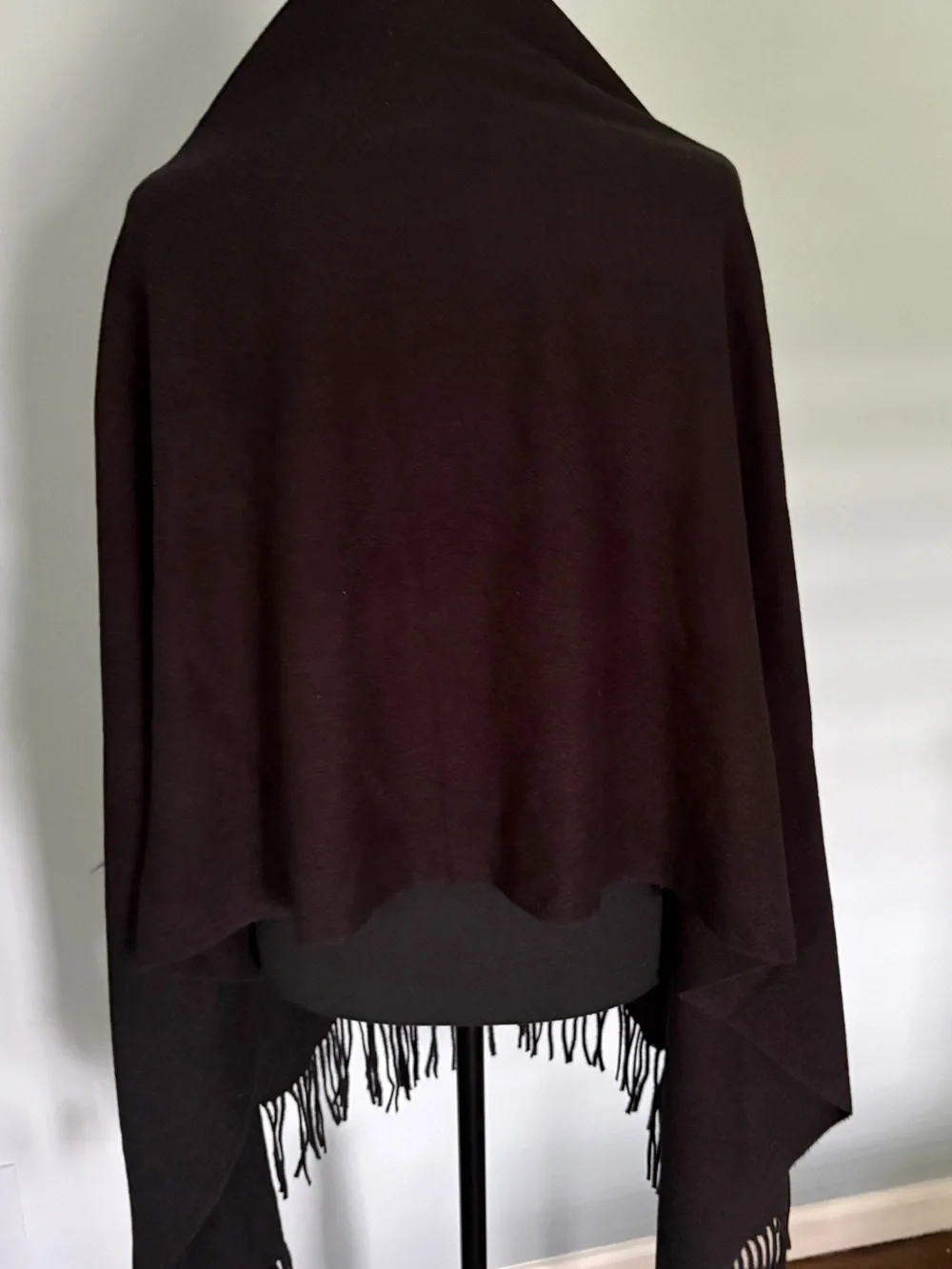 Black Women's Fringe Wrap Scarf with Faux Fur Pockets
